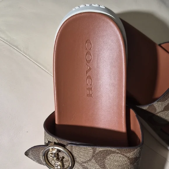 Coach Tan and Brown Slide Sandals - Picture 3 of 13